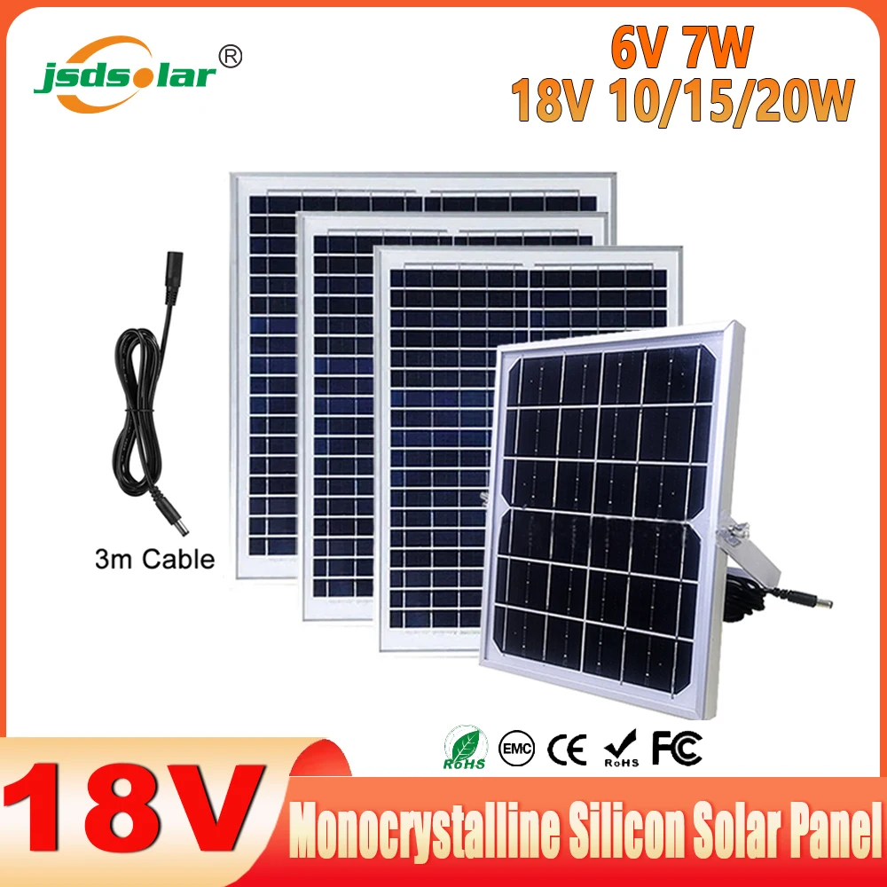 18V 10W 15W 20W Waterproof Monocrystalline Portable Solar Panel For Home Charge 12V Car Outdoor Rechargeable Generator Battery