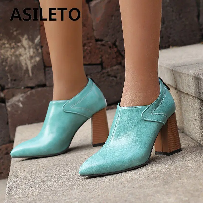 

ASILETO Design Women Pumps Pointed Toe Chunky High Heels 8cm Zipper Large Size 48 49 50 Sexy Office Lady Shoes Spring Autumn