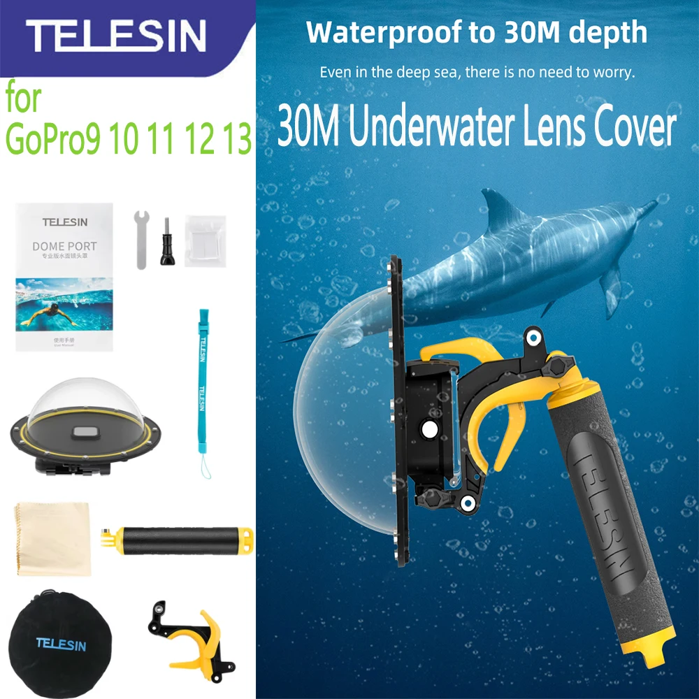 

TELESIN 30M Waterproof 6'' Dome Port GoPro Underwater Housing Case With Floating Handle Trigger For GoPro Hero 13 12 11 10 9