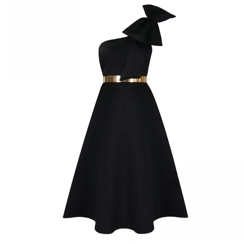 Vrouwen Lente Zomer Casual Plus Size Slanke Kantoor Dames Jurken Retro Elegante Hoge Taille Een Schouder Mouw Feestjurk 2025