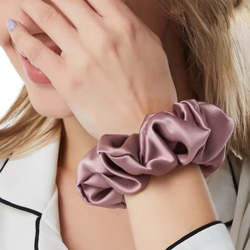 Korean 100 Mulberry Silk Scrunchies Large Hair Tie Pure Silk Tie Luxury Ponytail Holders For Women Girls Elastic Hair Band Loop