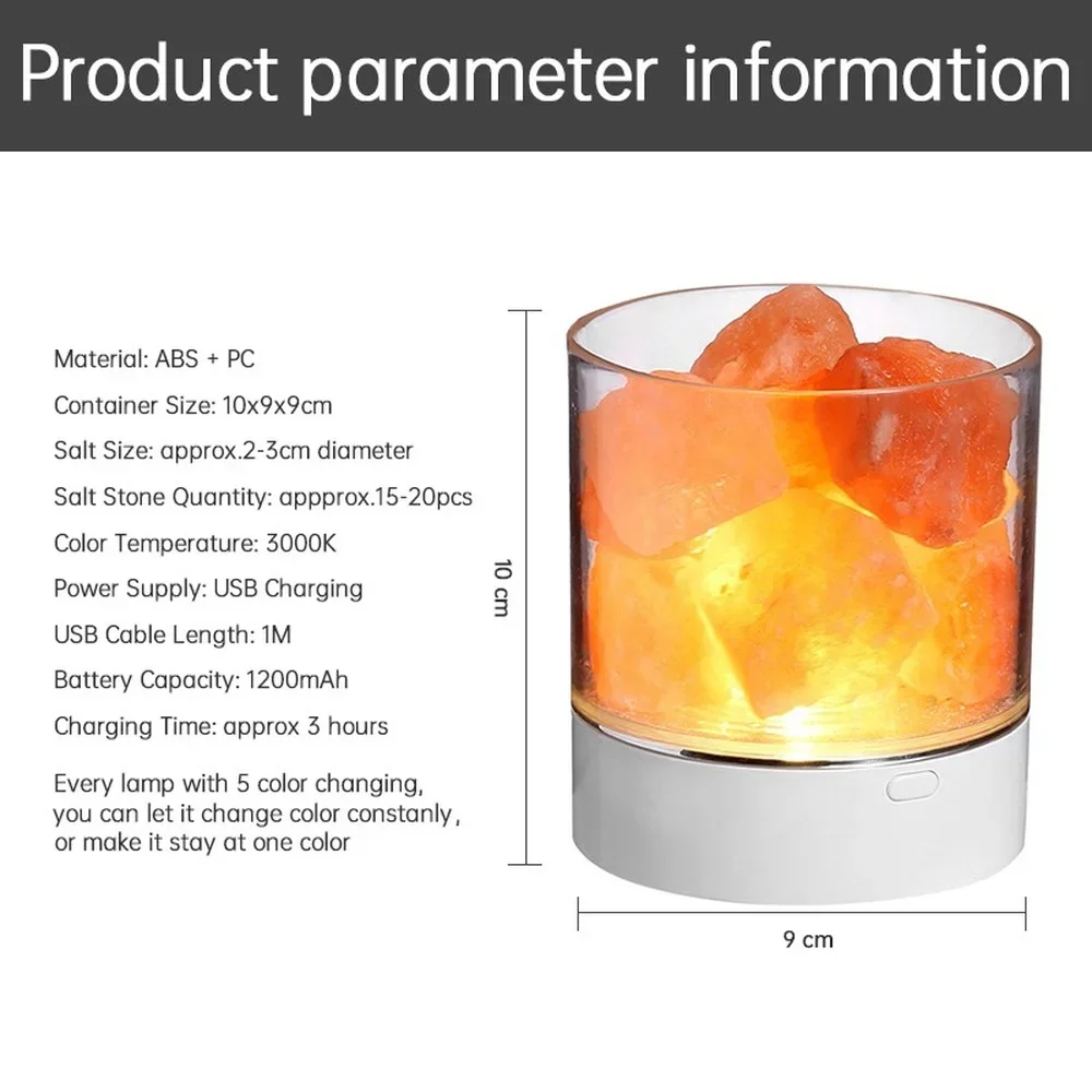 USB Natural Himalayan Salt Lamp Led Crystal Light Air Purifier Atmosphere Flame Lava Lamp Indoor Warm Light Bedroom Book Light