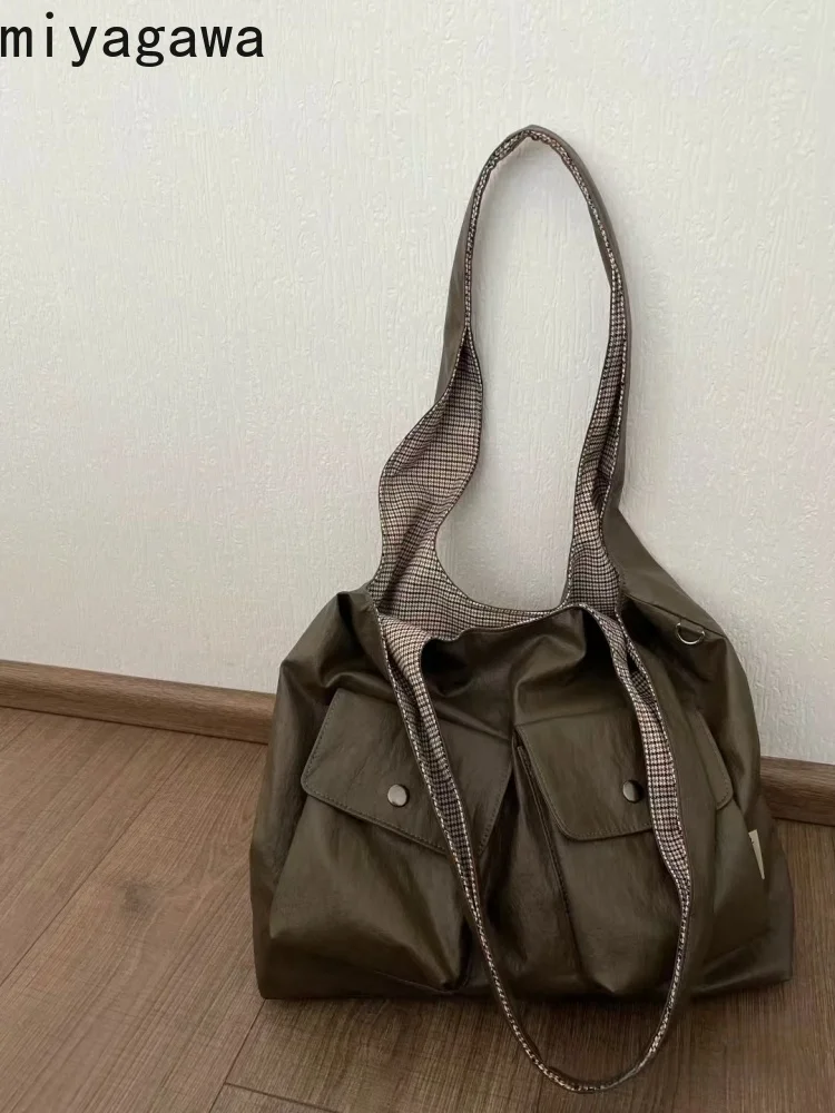 

Miyagawa New Soft Leather Tote Bag Multiple Pockets Shoulder Korean Style Large Capacity Commuting Bags