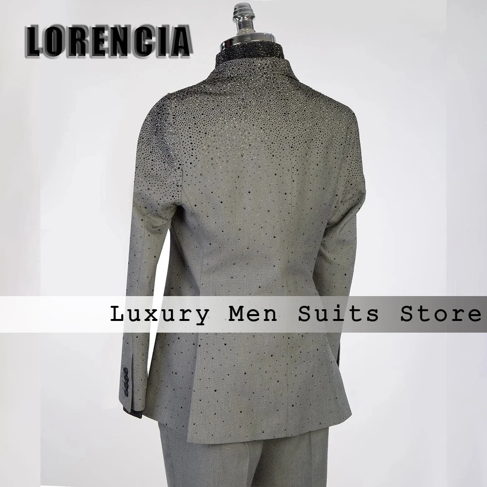 Simple Crystal Suits for Male 2 Pieces Double Breasted Evening Party Tuxedos Customized Blazer Pants costumes homme Men's Cloth