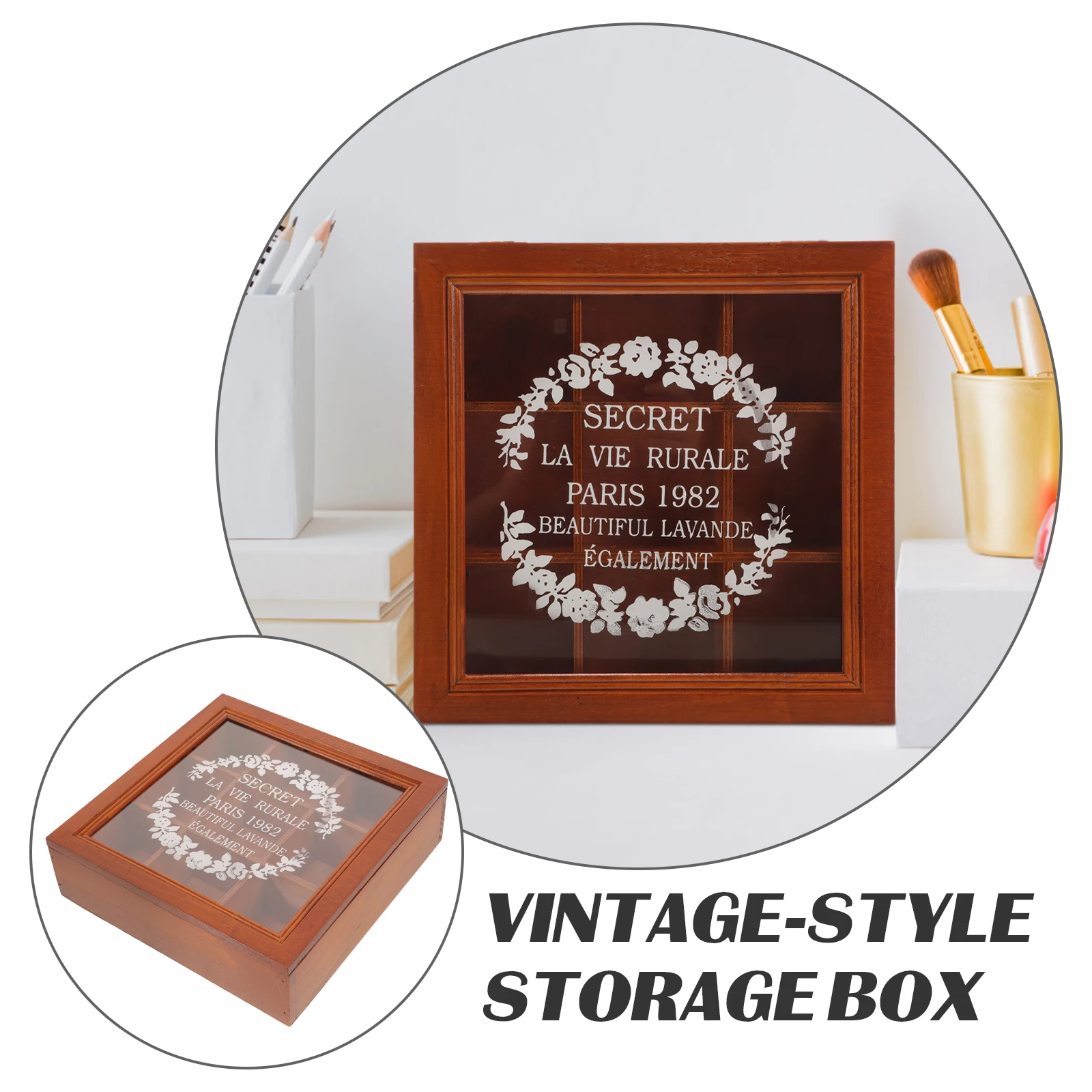 

9 slots Wooden Divided Box Vintage Acrylic Cover Makeup ganizer Desktop Holder Lip Gloss Storage Cosmetics Display