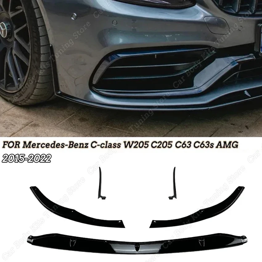 

Car Front Bumper Lip Diffuser Spoiler Body Kits Tuning For Mercedes-Benz C-class W205 C205 S205 C63 C63s Only AMG 2015-2022