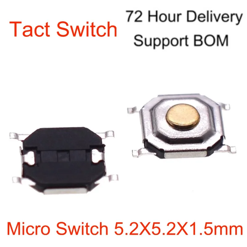 Micro Switch 5.2x5.2x1.5mm Tact Push Button Switch SMT 4Pin Touch Momentary Tactile Copper Head for Bluetooth Small Speaker Toy