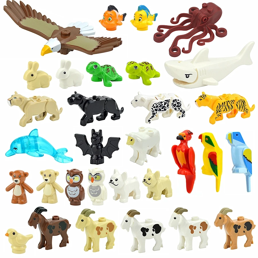 MOC City Animal Zoo Fram Accessories Building Block Figures Goat Sheep Eagle Owl Panda Parrot Seagull Penguin Bricks Toy Gift