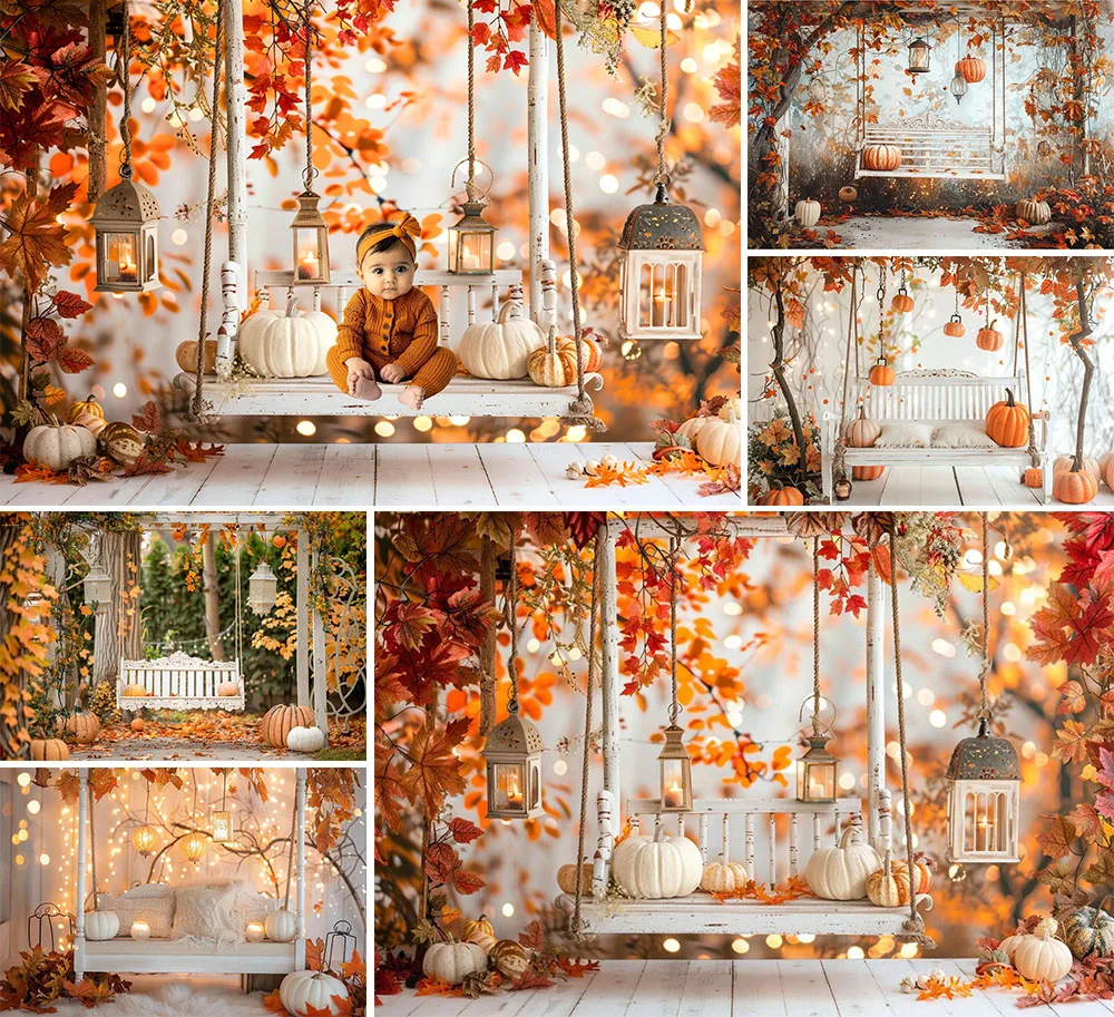 

Mehofond Photography Background Autumn Pumpkin Swing Forest Kids Birthday Party Cake Smash Portrait Decor Backdrop Photo Studio