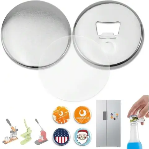 BEAMNOVA 50 Sets Of 75mm 2.95 In Approx. 3 Inch Magnetic Metal Button Parts Supplies Fridge Magnet Bottle-Opener For Button Mak