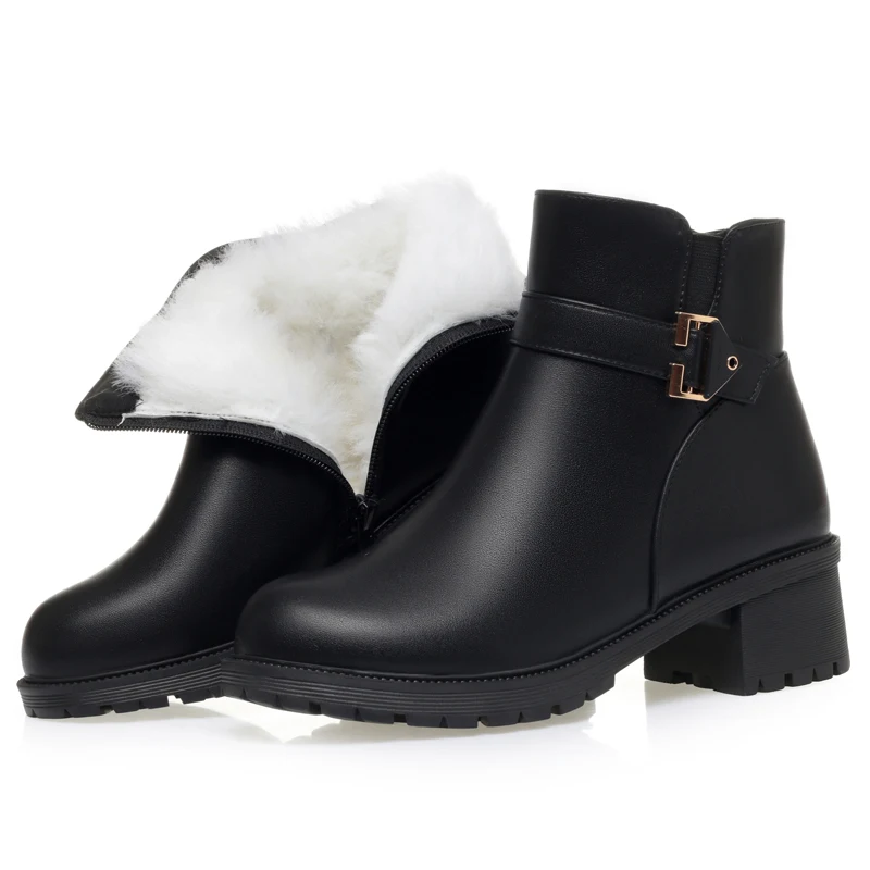 

AIYUQI Winter Short Boots for Women Round Toe 2025 New Large Size Women's Ankle Boots Non-Slip Natural Wool Warm Mom Boots