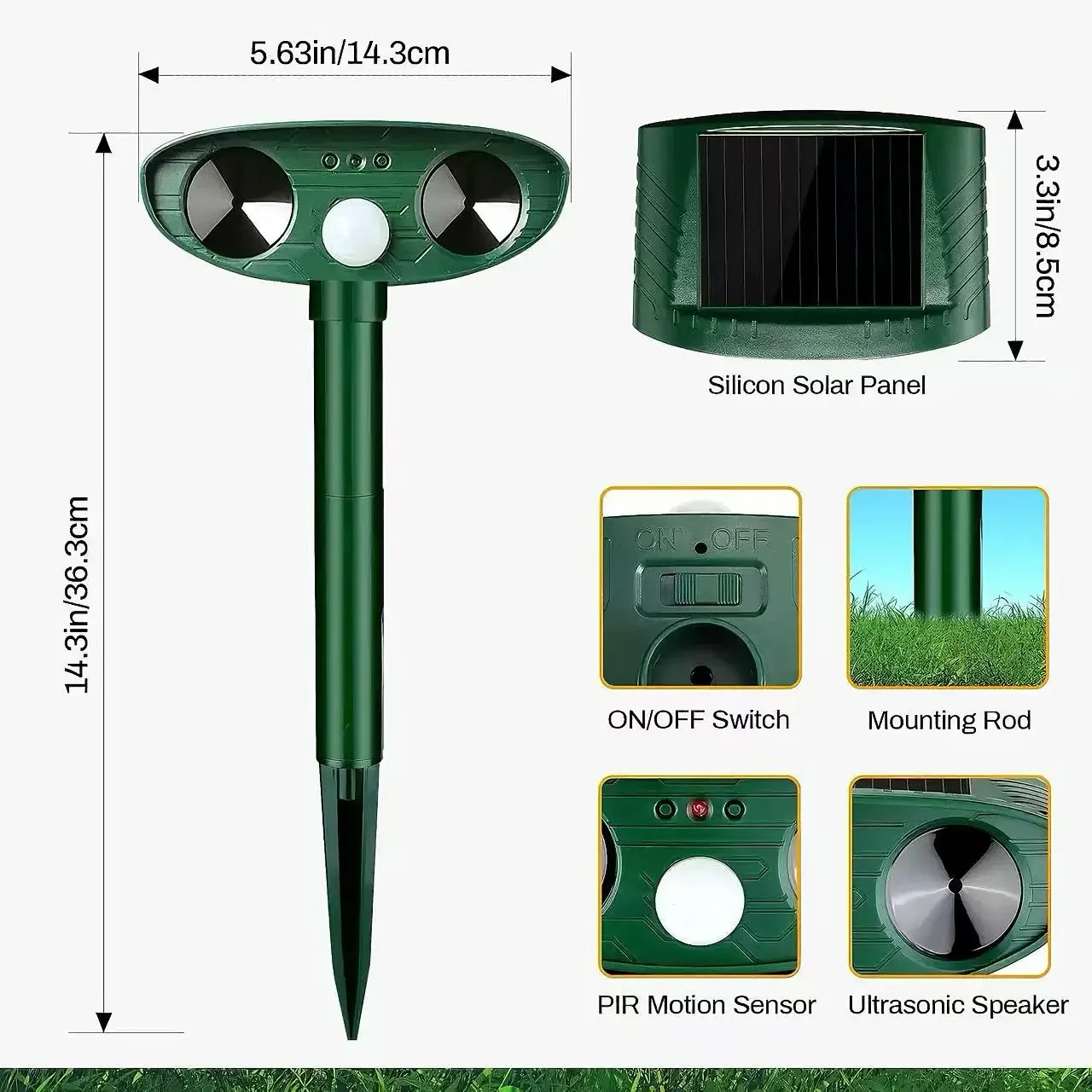 Yard Solar Ultrasonic Wild Animal Repeller IPX4 Waterproof PIR Infrared Sensor Outdoor Pest Repel Dog Cat Bird Squirrel Rats - view 6