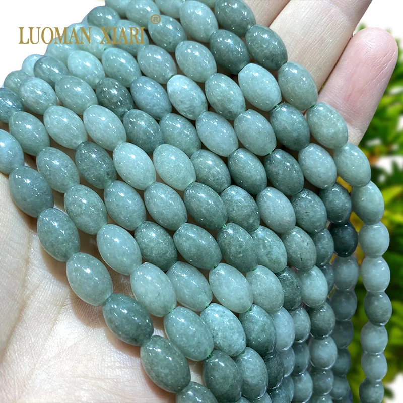 8x12MM Oval Natural Stone Green Burma Jades Chalcedony Loose Rice Spacer Beads for Jewelry Making DIY Bracelet Accessories