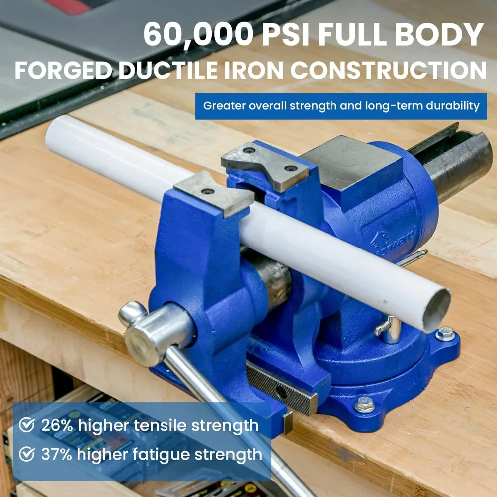 

5 Inch Heavy Duty Bench Vise with 360 Degree Swivel Base Rotating Head and Anvil Ductile Iron Workshop Tool