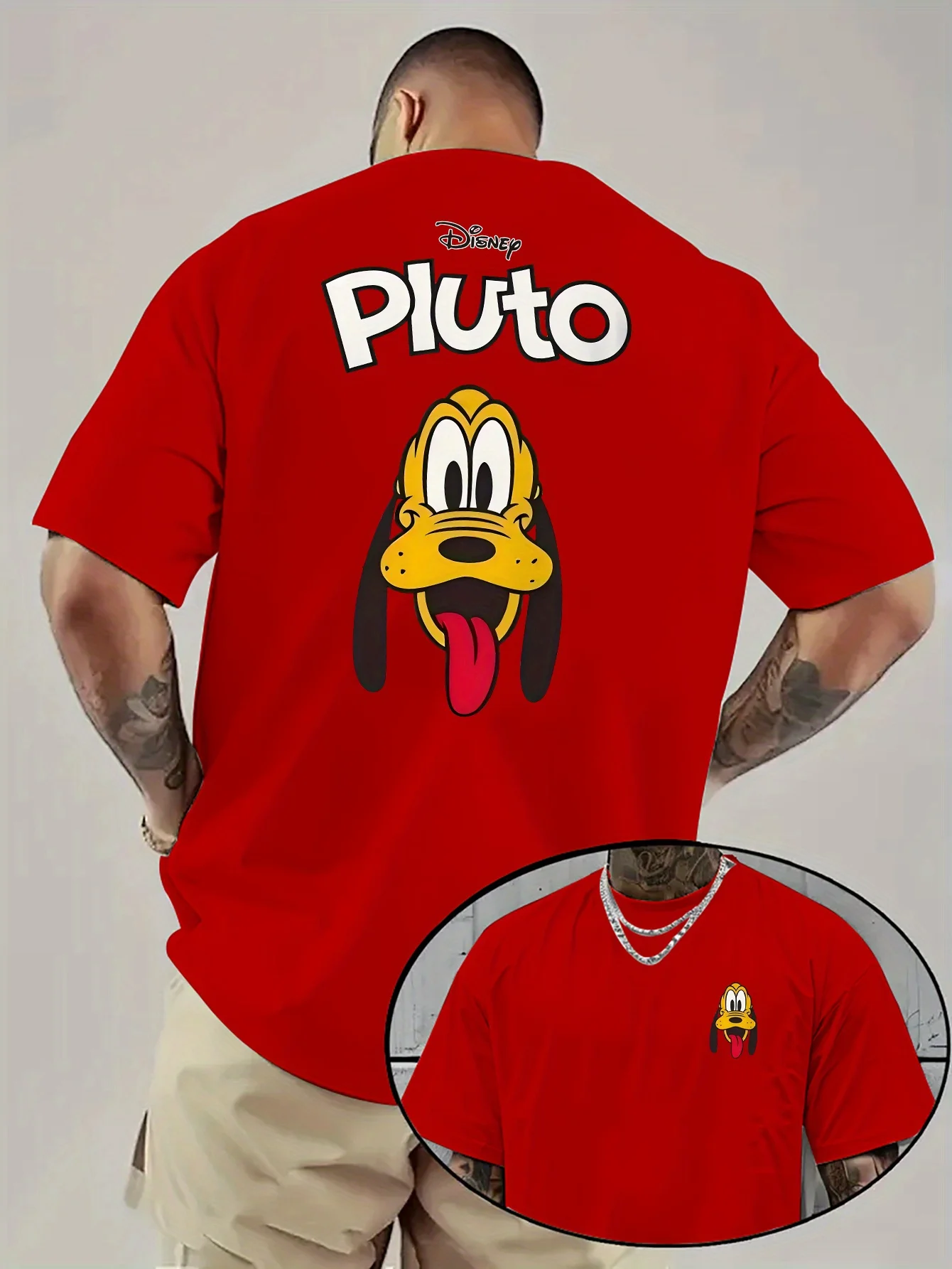 تي شيرت صيفي للرجال بنمط ديزني بلوتو ملابس ترفيهية يومية وأنشطة موضوعية للجنسين من القطن بأكمام قصيرة كبيرة الحجم #4