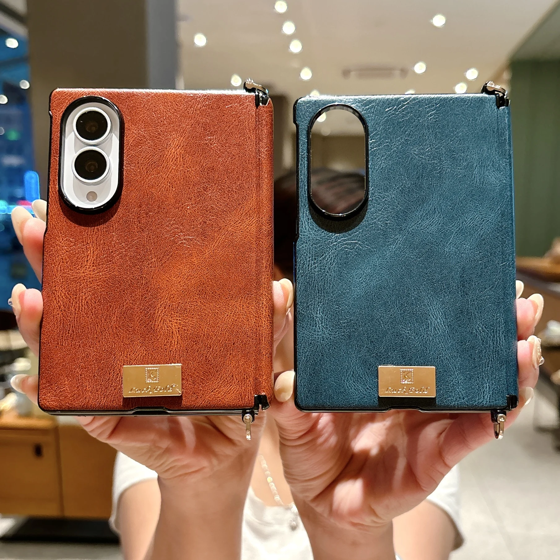 Luxury Fashion Vintage Oil Wax Leather Case for Samsung Z Fold 8 Wide Hinge Protection Shockproof with Wrist Strap Slim Cover view 2