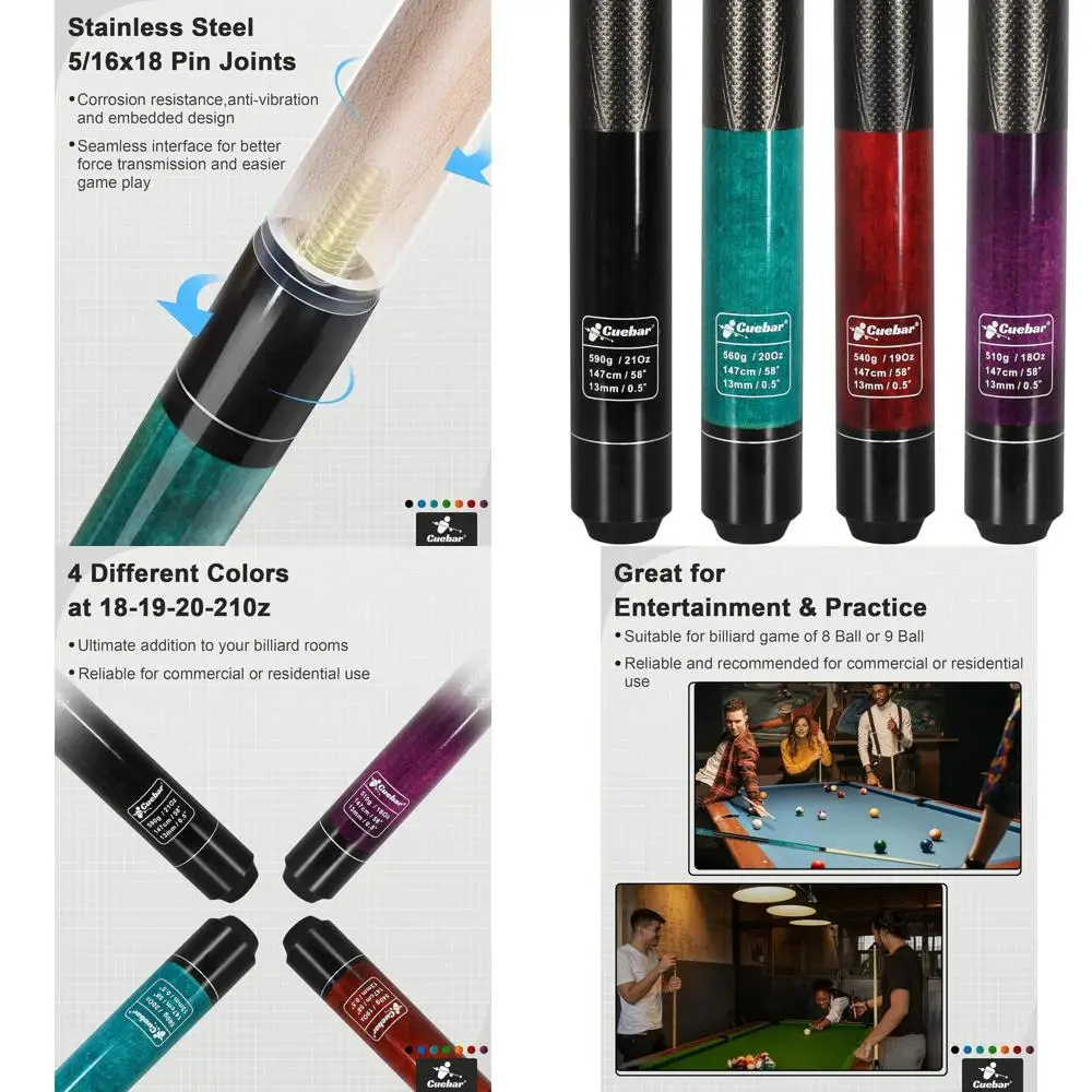 

Набор из 4 бильярдных кий из 5 предметов с 3D-захватом, 4 груза и цвета для взрослых