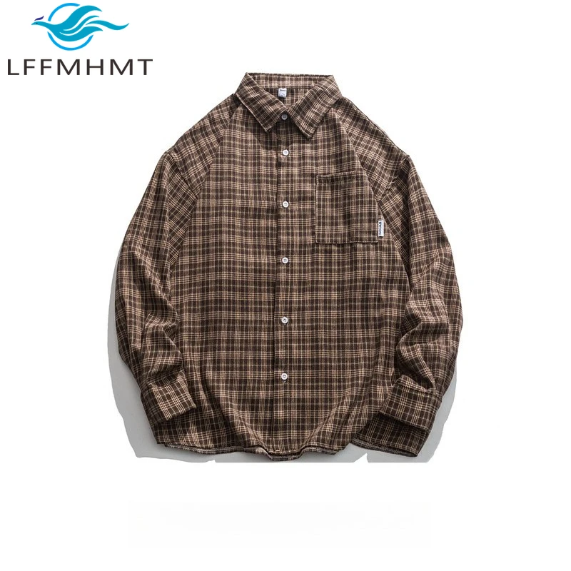 

Japanese Style Classical Plaid Long Sleeve Shirt for Men Spring Fall Fashion Unisex Vintage Loose BF Couple Style Casual Blouses