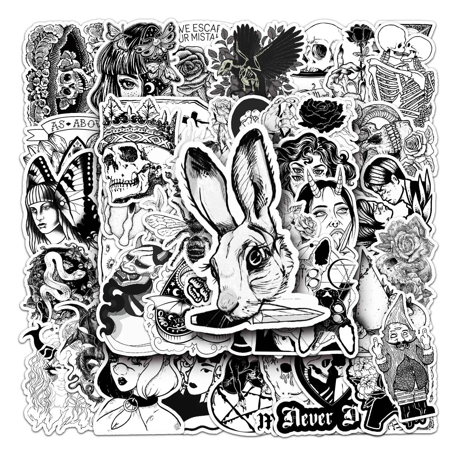 

50pc Black and white series Cartoon Cute Graffiti Stickers Suitcase Laptop Guitar Skateboard Personalized Decoration Stickers