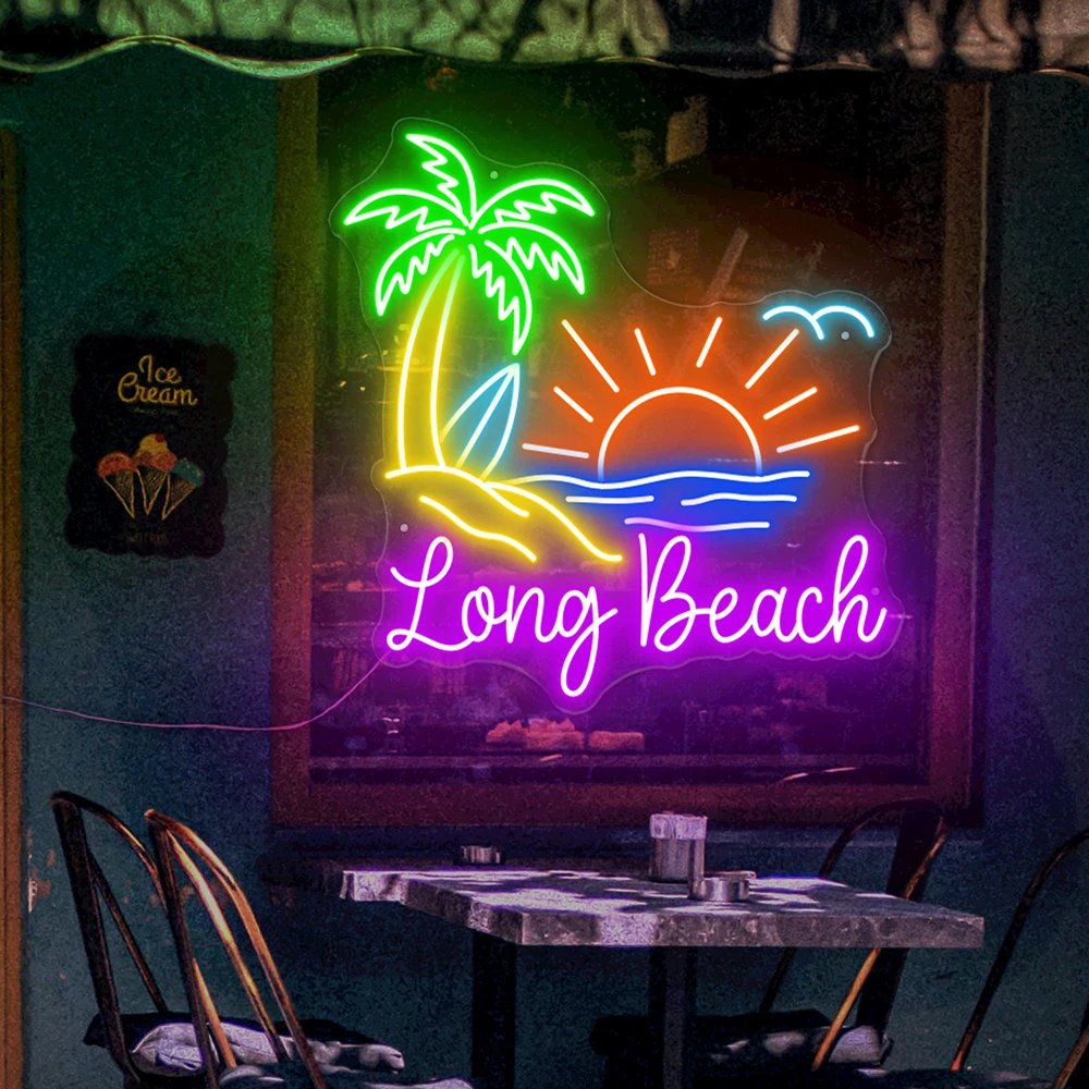 Sinal LED Praia Neon Light, Summer Bar Club Neon Art, Coconut Tree, Lâmpada noturna personalizada para festa