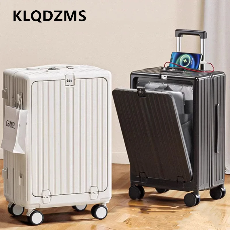 

KLQDZMS Suitcase USB Charging Front Opening Laptop 20"22"Boarding Case Multifunctional Trolley Case PC 24"26Inch Zipper Luggage