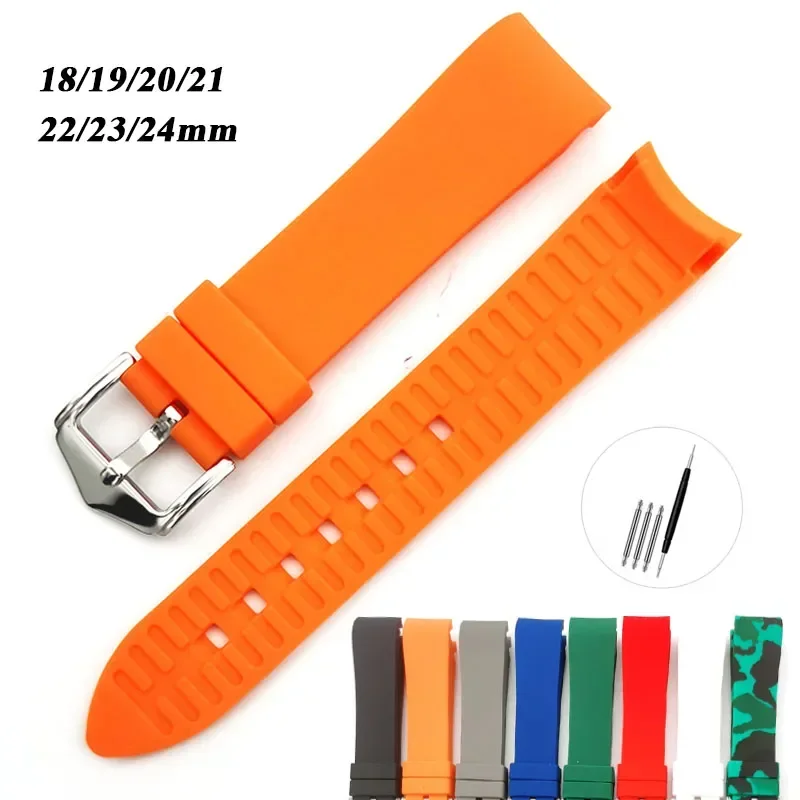 18/20/22/23/24mm Silicone Strap for Seiko for Swatch Sport Watch Strap Curved End Accessories Replacement Bracelet Wrist Band