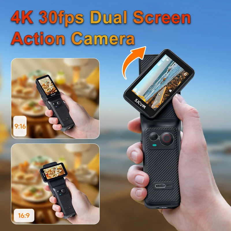 C400 4K 30fps Dual Screen Action Camera with 90 Degree Flip Touch Screen 6 Axis Gyro Stabilization Long Battery Life