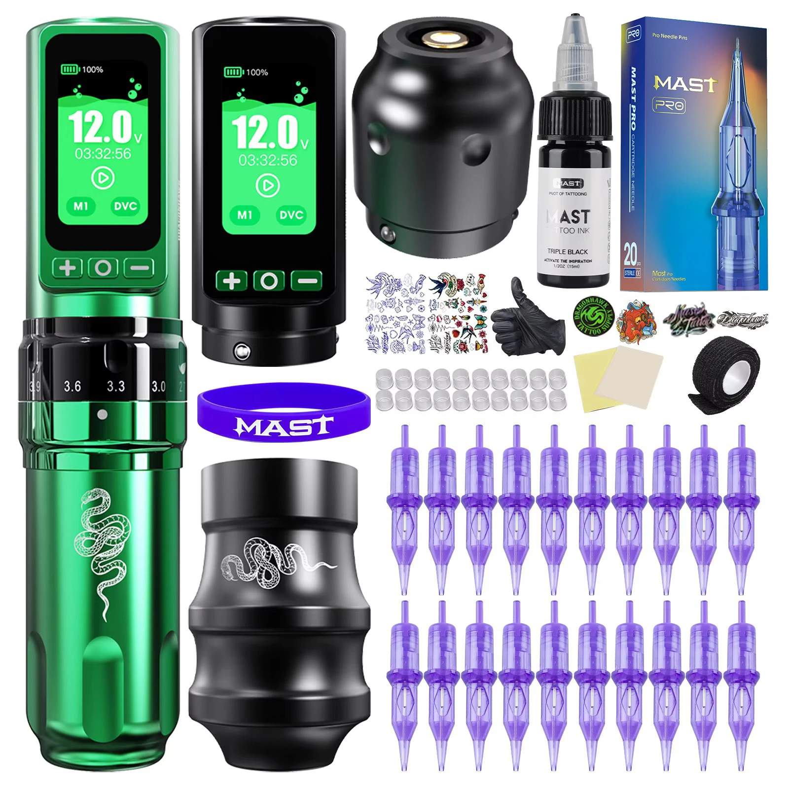 Dragonhawk Fold Pro Tattoo Kit Full Set Wireless Rotary Tattoo Machine 7 Strokes 3000mAh Long Battery Life for Lining Shading