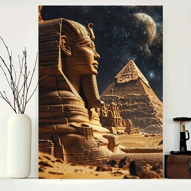 1000 قطعة من أحجية الصور المقطوعة على شكل فرعون مصري وأرواح أبو الهول - تحدي المستوى المتقدم مع تصميم السماء الليلية المرصعة بالنجوم، مستطيل أبيض #2