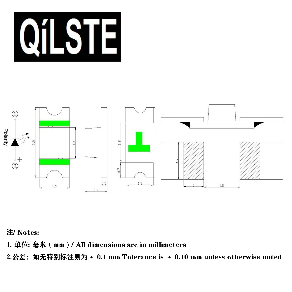 QILSTE 1206 LED 50pcs H11-F315Q Series Reverse Mount SMD LED White Orange Red Blue Yellow Green (3215 Metric) 3.2x1.5x1.1mm