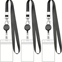 Black Retractable Badge Reel Set with Lobster Clasp and Waterproof PVC Card Holder, Durable Lanyard, for Work ID and Name Tags