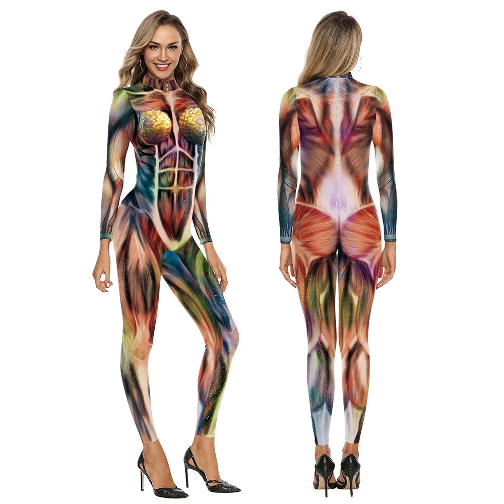 Combinaison d'impression de muscles humains réalistes pour hommes et femmes, parfaite pour la performance de fête d'Halloween et le cosplay effrayant