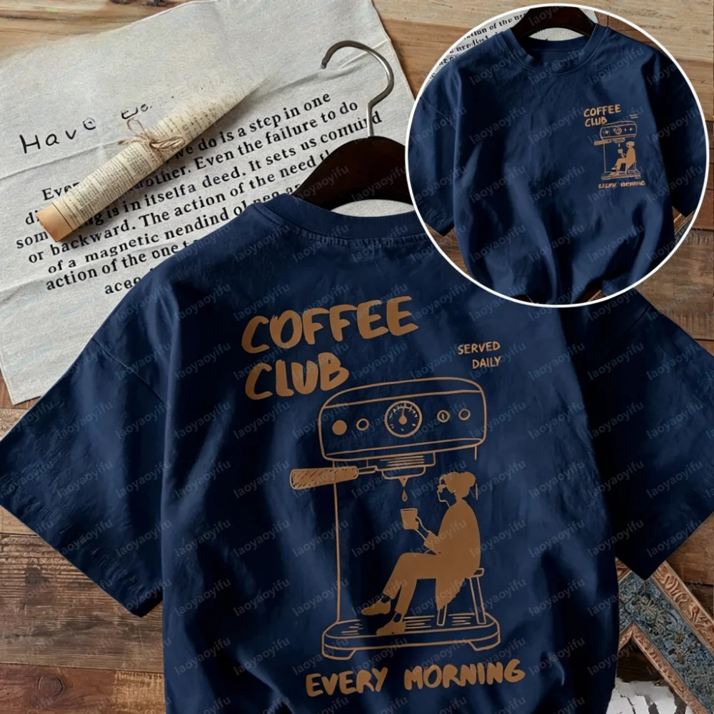 Coffee Club Every Morning Graphic T-Shirt Men Casual Cotton Short Sleeve Tee Coffee Lover Gift High Quality Cotton Men Clothing