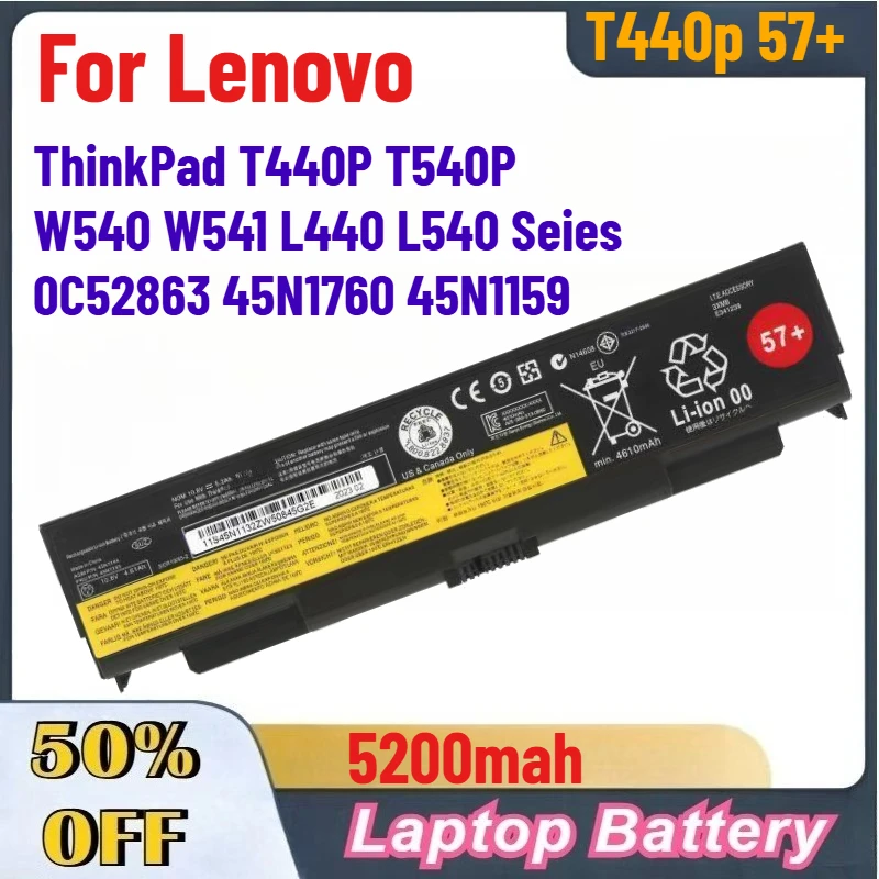 

5200mAh 45N1148 45N1149 57+ Laptop Battery For Lenovo ThinkPad T440P T540P W540 W541 L440 L540 Seies 0C52863 45N1760 45N1159