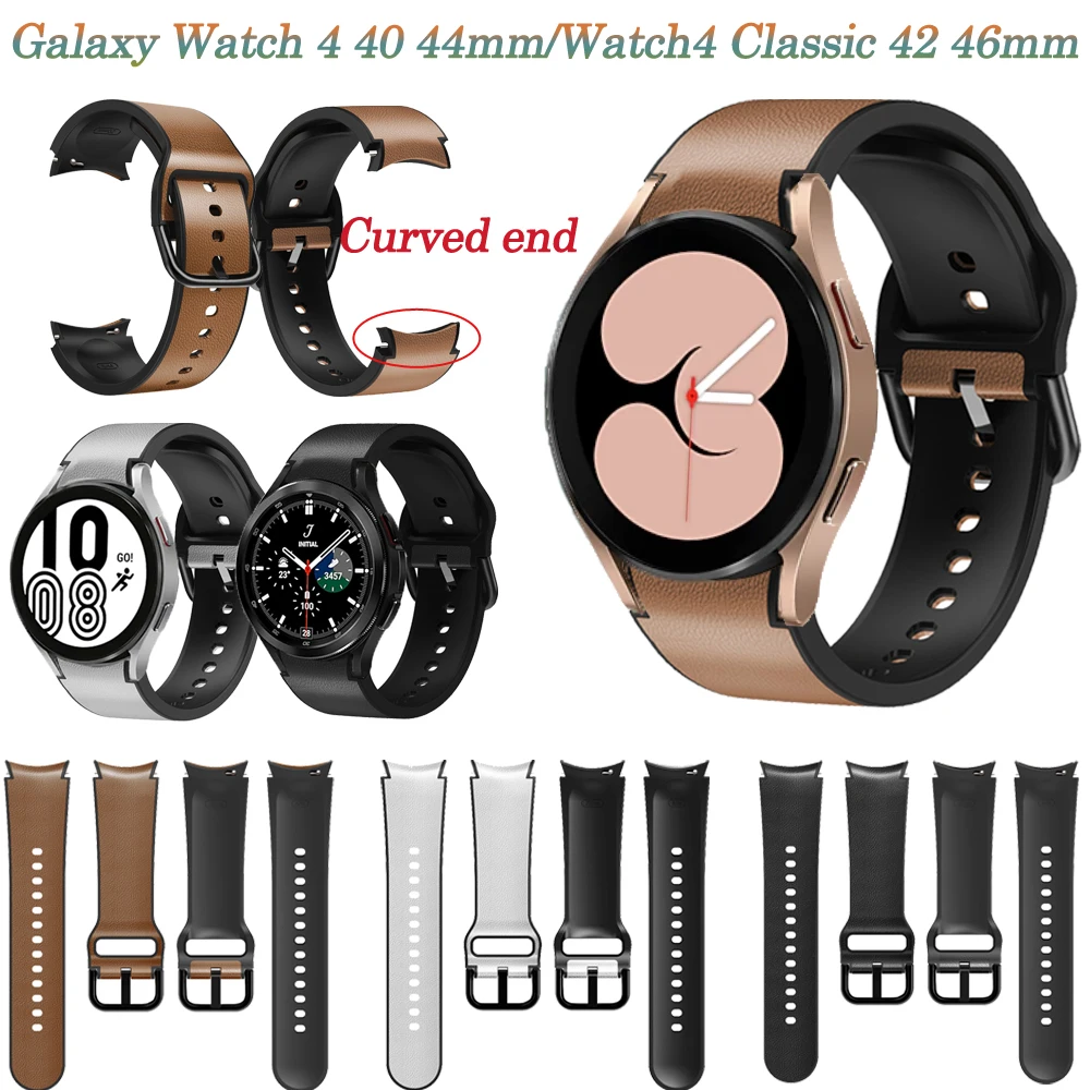 

Ridge 20mm Smart Watchbands For Samsung Watch4 40 44mm Bracelet Silicone+Leather Galaxy Watch 4 Classic 42 46mm Wristband Straps