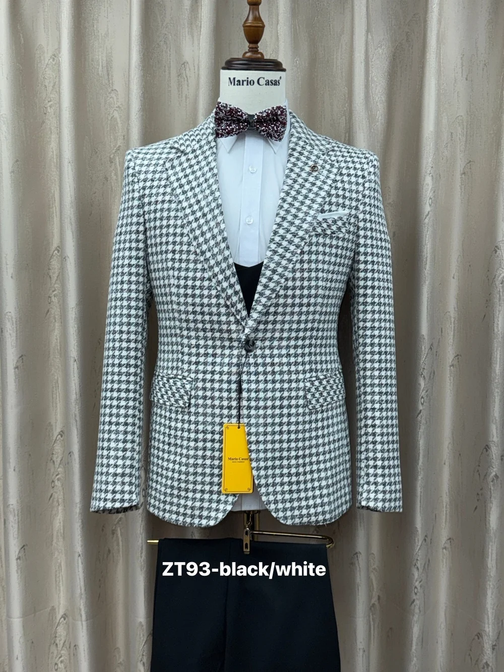 العصرية Houndstooth الرجال البدلة مجموعة 2025 أنيق أبيض وأسود واحدة الصدر سترة رسمية سترة السراويل #2