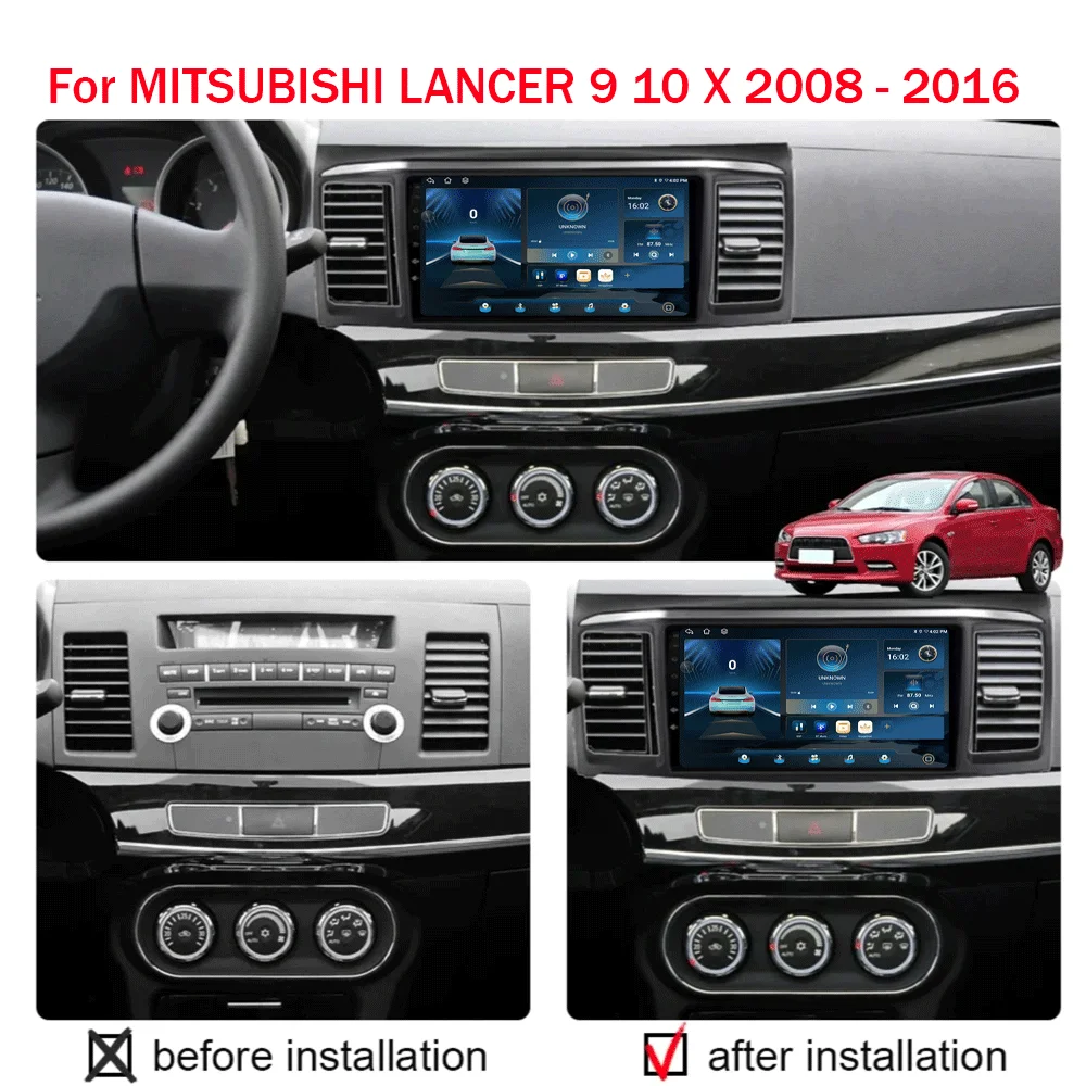 Android 16 video Player For MITSUBISHI LANCER 9 10 X 2008 - 2016 9Inch Car Radio Stereo Audio GPS Player Carplay Auto Screen