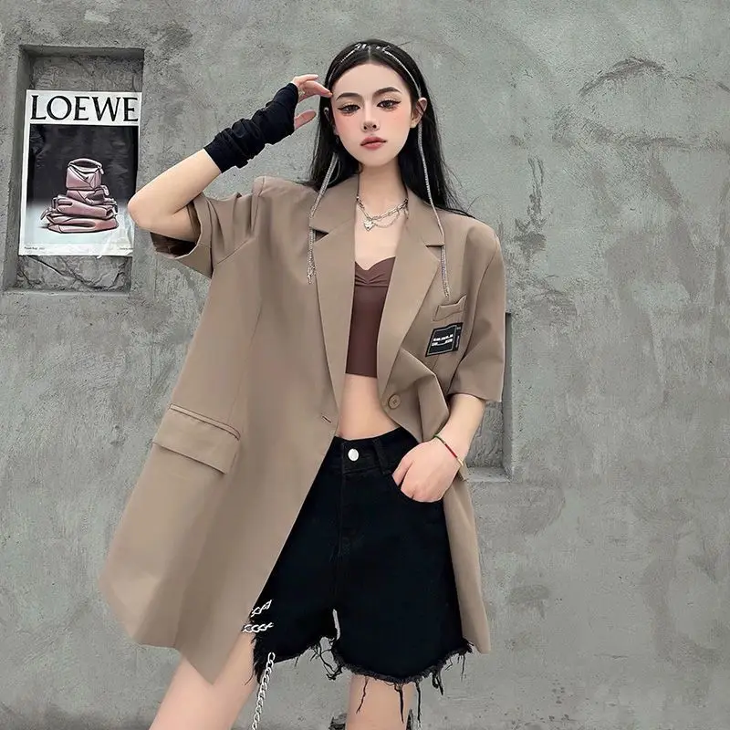 Korean Fashion Short Sleeve Blazer Women Casual Chic Black Blazer Femme Loose Thin Top Summer Jacket Designer Suit