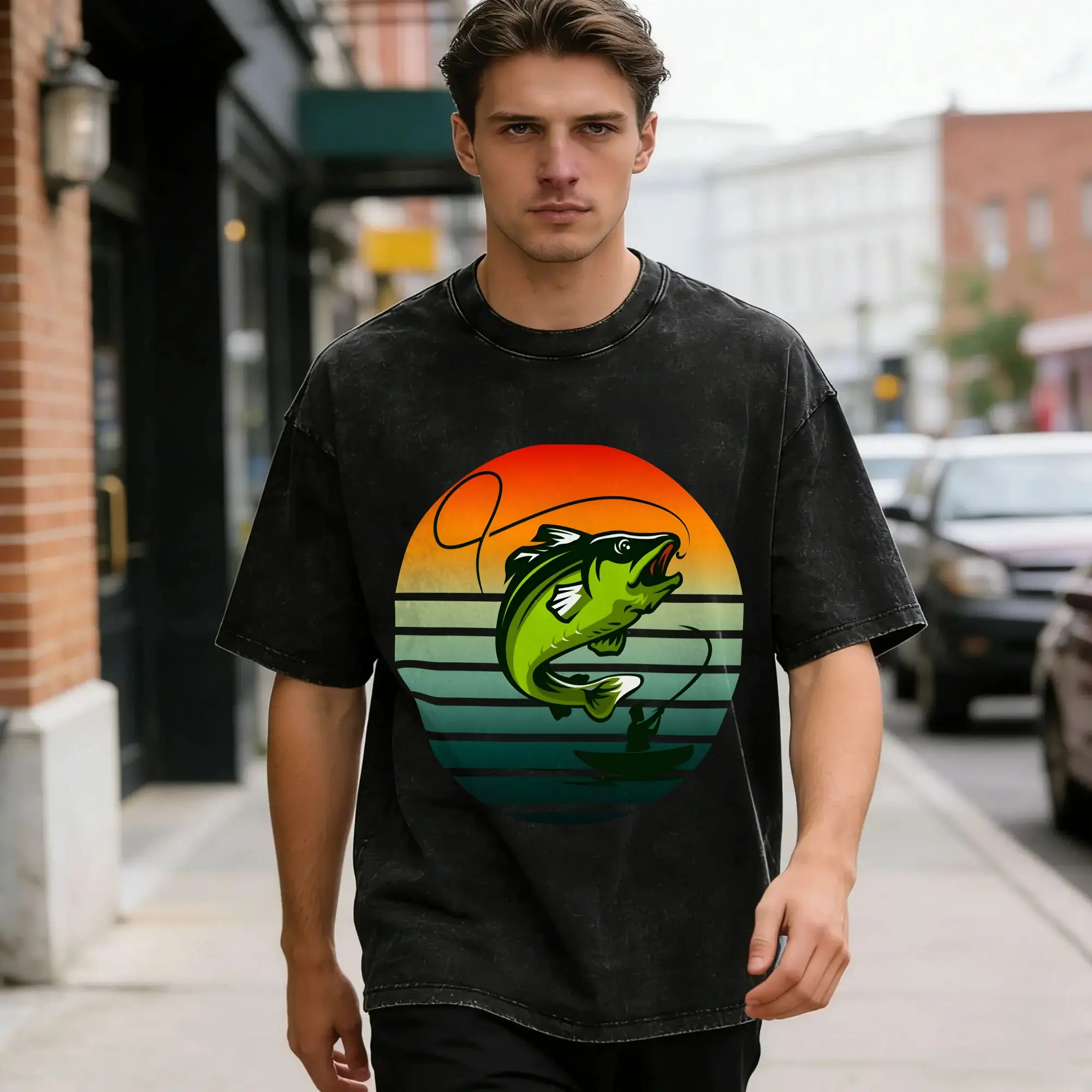 Fishing Kayak  T Shirt Summer  Vintage T-Shirts Cotton Hip Hop Tee Shirt For Men Short-Sleeved Design Tees