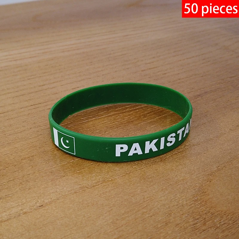 

Wholesale Customized 50pcs Pakistan National Flag Wristband Sport Silicone Bracelet Rubber Band Commemorative Fashion Accessory