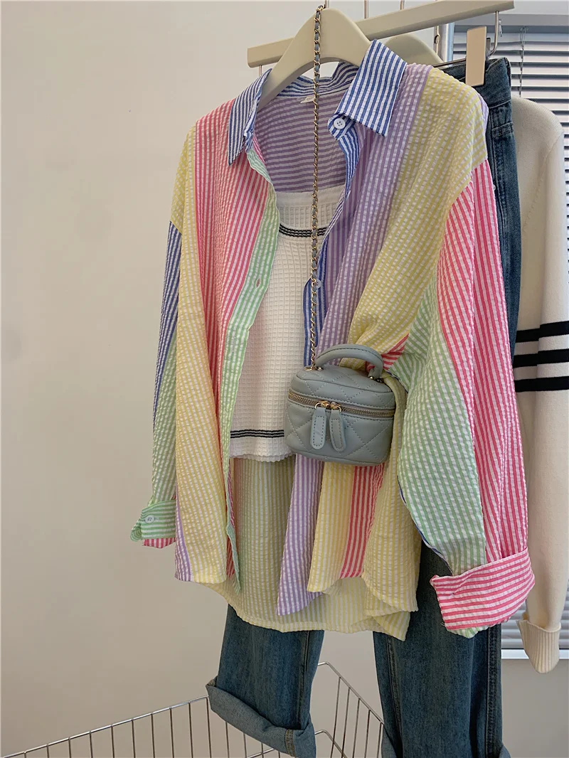 Ladies Fashion Casual Stripe Shirts Blouse Women Tops Woman Button Up Shirt Female Girls Long Sleeve Clothes BVy98322