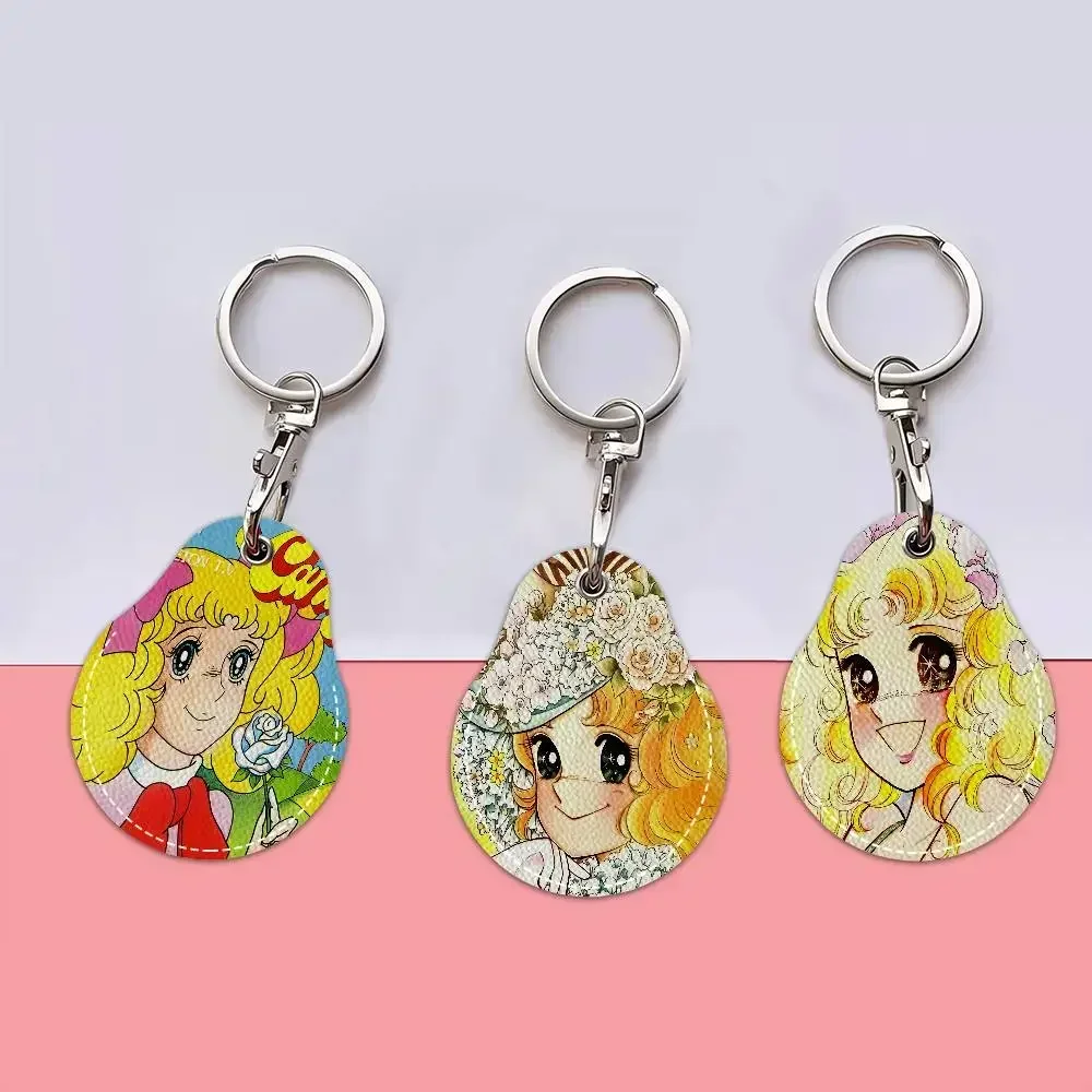 C-Candy-Candy Sweet-Vintage Round Keychains For Women PU Leather Blanks Key Rings Ideal For Holiday Gifts And Party Favors