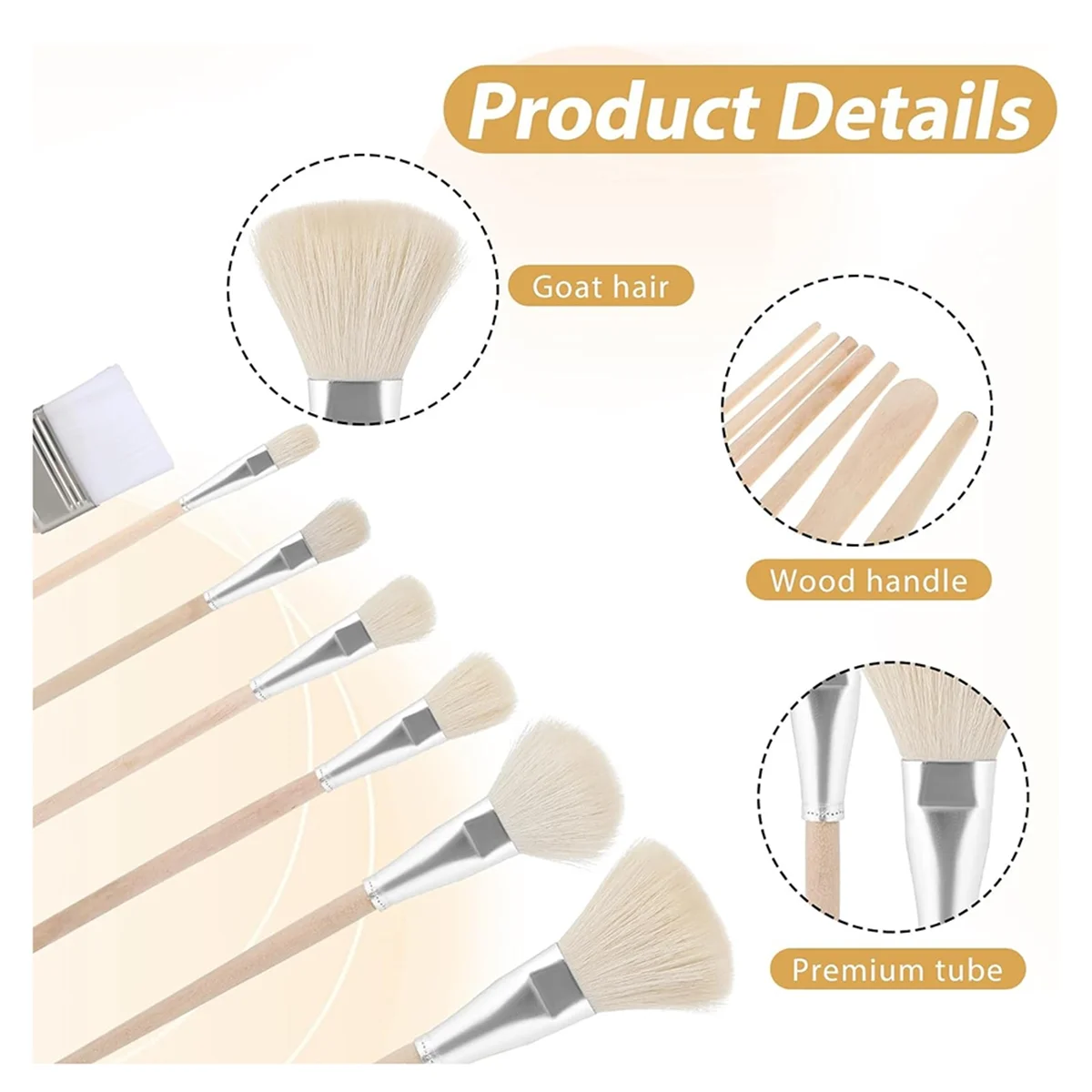 Mop Brush for Acrylic Painting 7Pcs Artist Paint Brush Set with Wooden Handle Wool Brushes for Watercolor Painting