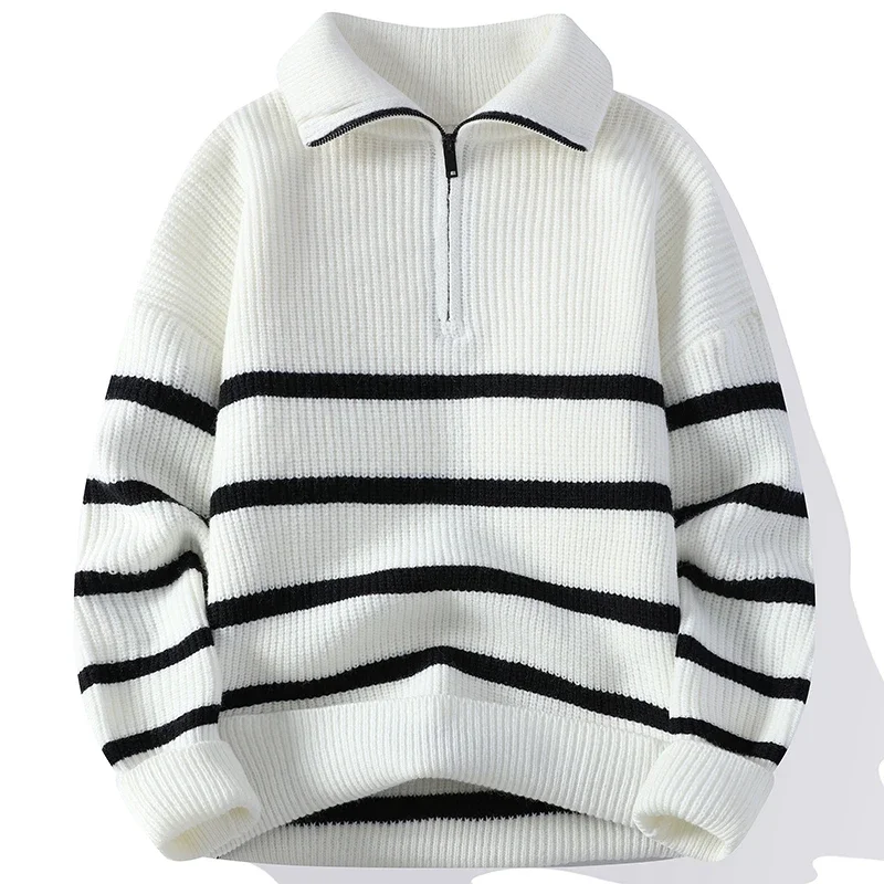 Autumn and Winter New Fashion Trend Warm Striped Sweater Men\'s Casual Loose Comfortable Thickened Large Size Sweater M-4XL