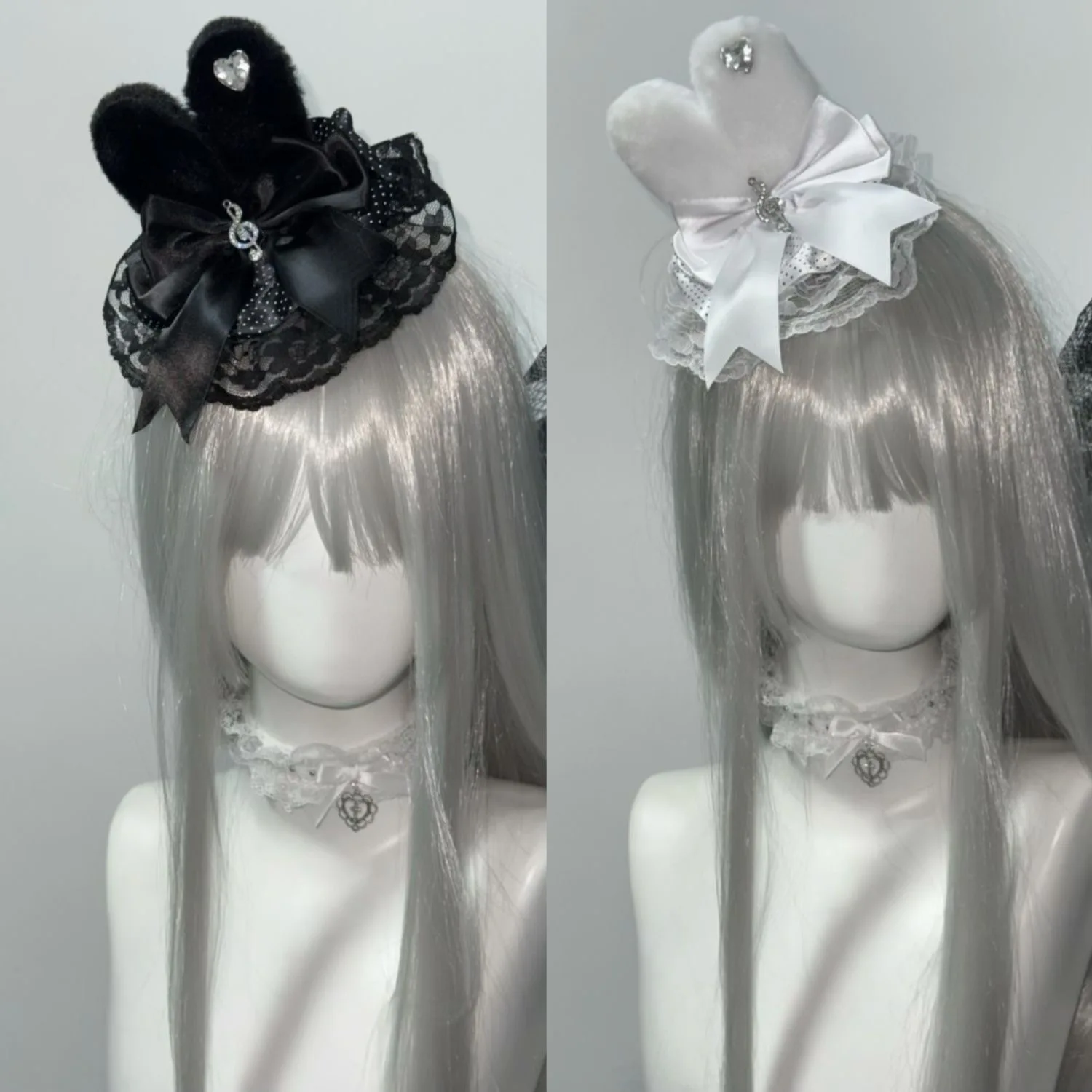 

Handmade Note Polka Dot Bow Rabbit Ear Girl Mini Top Hat Headwear Lolita Lace Cute Decorative Flower Ball Fair Clip