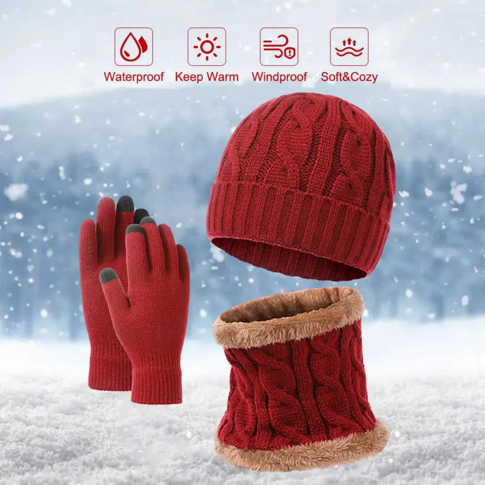 

Winter Hat Scarf Gloves Set Unisex Windproof Outdoor Cycling Set Thick Warm Hat Scarf Gloves for Cozy Neck Head Hands Protection