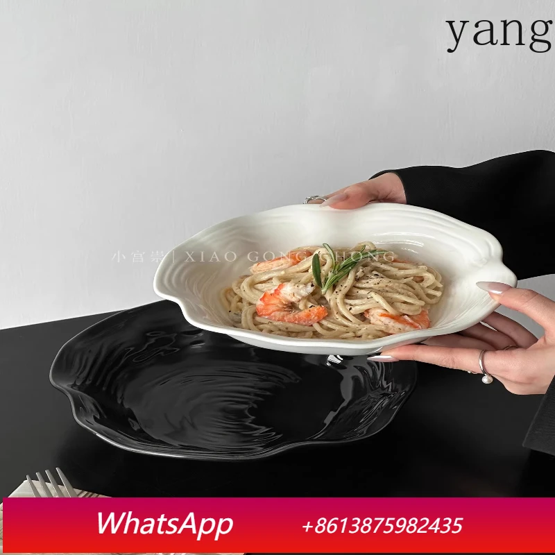 

Yjq premium lotus leaf edge ceramic plate pasta deep plate western plate fruit salad yogurt bowl