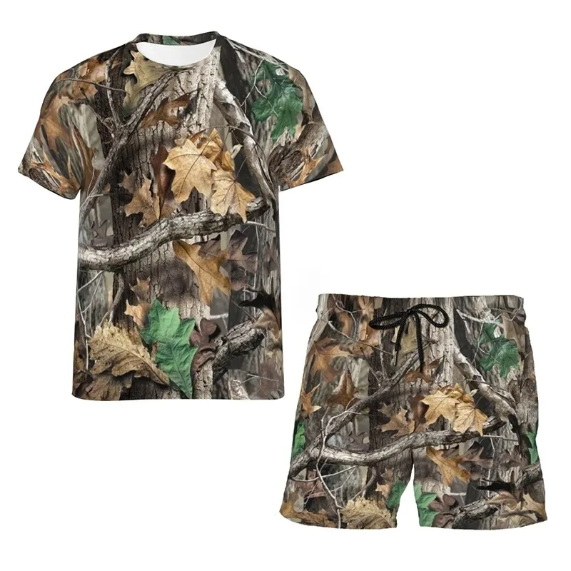 Summer Camouflage Animal Pattern Men's T Shirts+Shorts 2PCS Outfits Casual Shorts Sets 3D Women Tshirt Set Mens Tracksuit