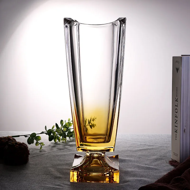 Luxury Crystal Glass VaseThickened European Style Large Mouth Flower Vase Transparent Durable Living Room Decor for Bamboo Roses