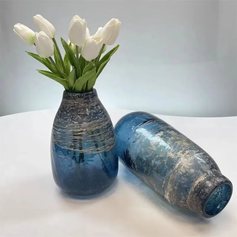 Blue Glazed Ceramic Vase for Hydroponics Modern Home Decor for Living Room Dining Table Hotel Villa Flower Arrangement
